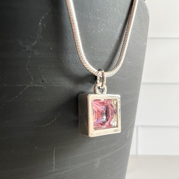 2/$30 Pink Swarovski Crystal in Sleek Square with Silver Chain 19-22” - Picture 7 of 8
